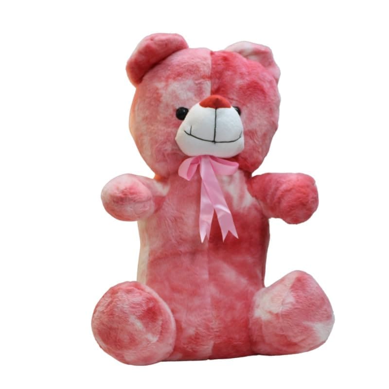 Pink White Tie-Dye Teddy Bear with Pink Ribbon