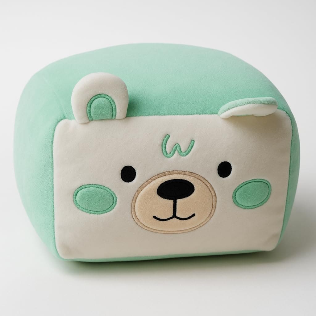 Mint Green Cube Bear Plush Pillow