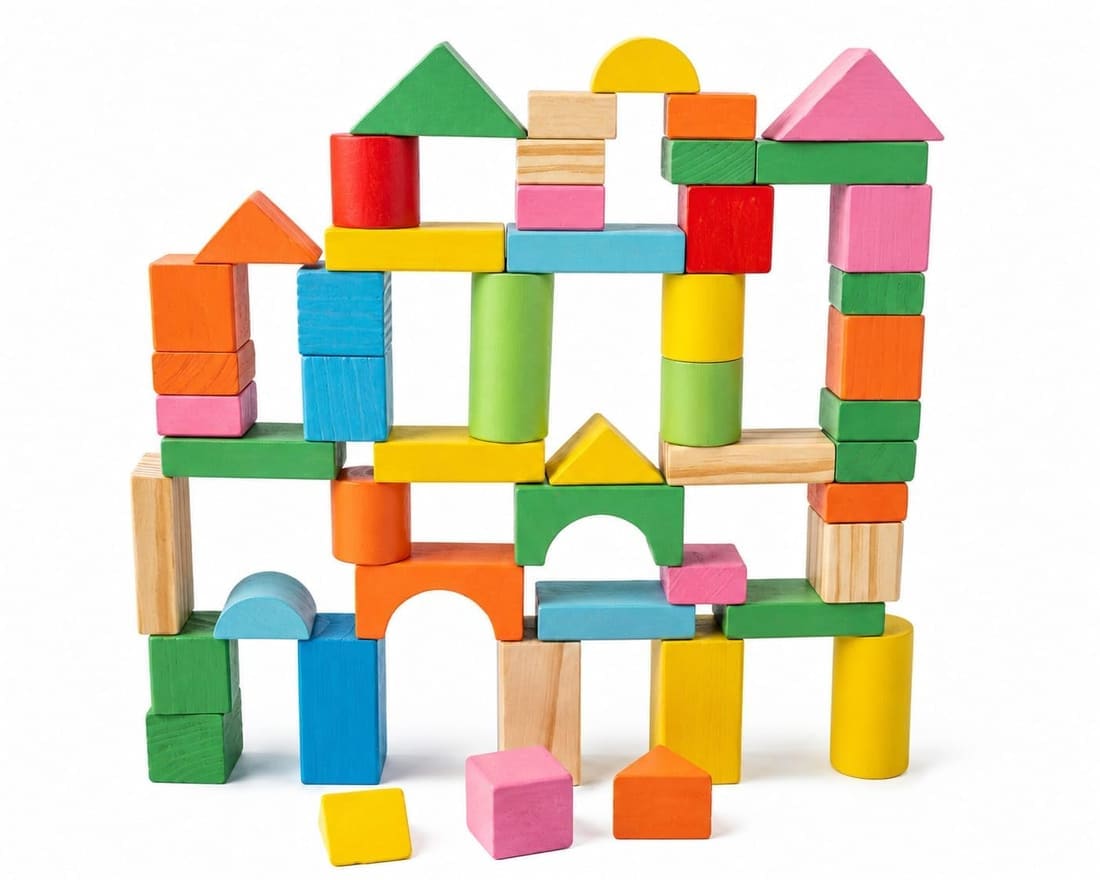 Multicolor Wooden Geometric Building Blocks Set